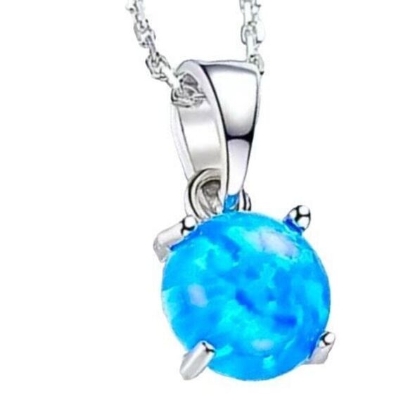 ART#2 Blue Opal & Sterling Silver Necklace - Picture 3 of 15